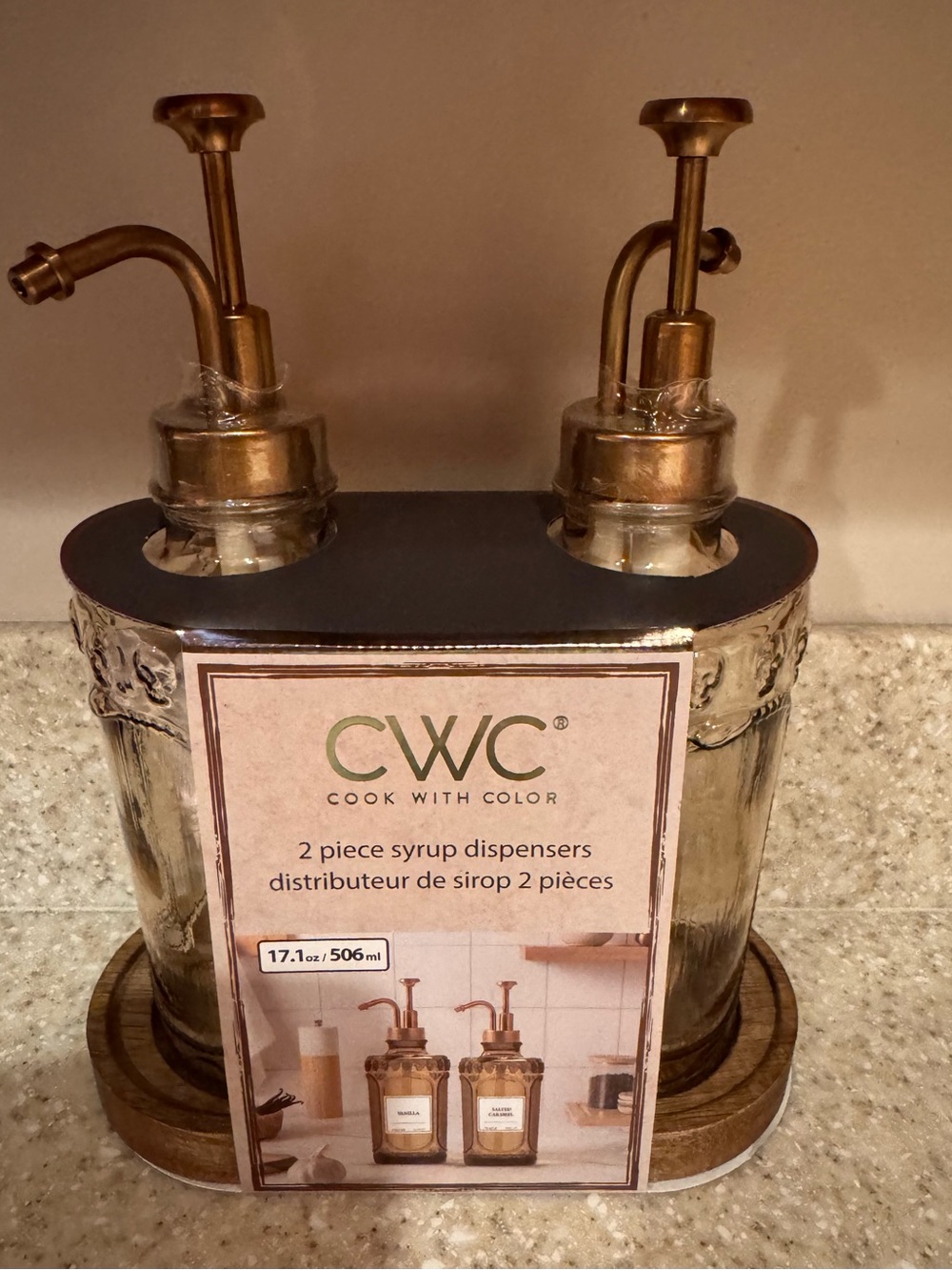 CWC Cook With Color Halloween Skulls 2-Piece Syrup Dispenser Set w Wood Holder